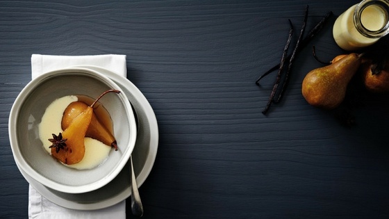 Star-Anise Pears with creme anglaise