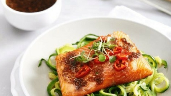 Suzuki_Courgetti with grilled trout and sesame and lime dressing