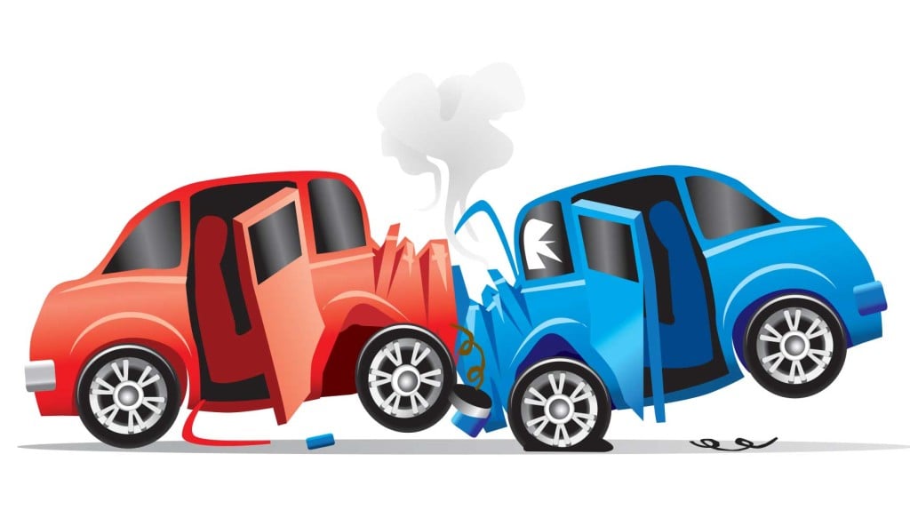 Red and blue clipart cars crashing head on