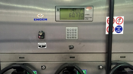 Fuel amount on a pump engen garage seven hundred and fifty rand