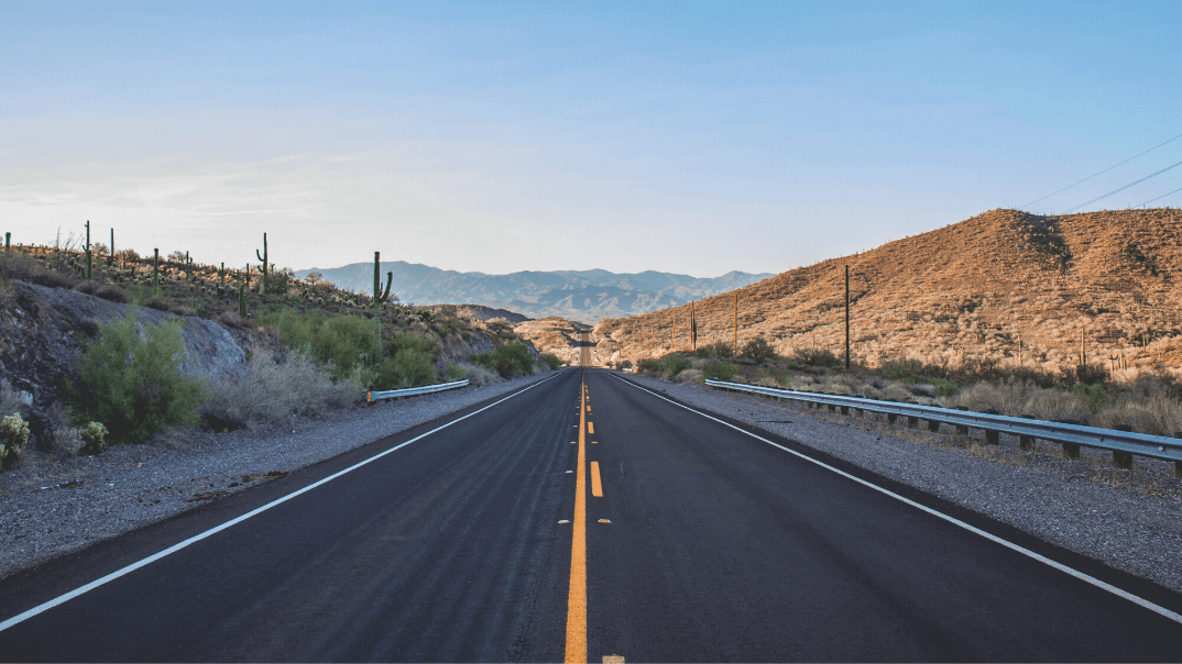 Open tar road in the desert 