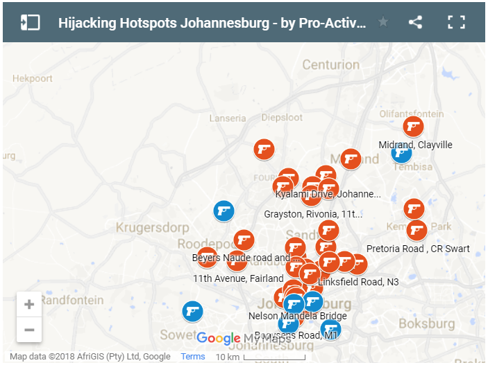 Hijacking hotspots in Johanesburg