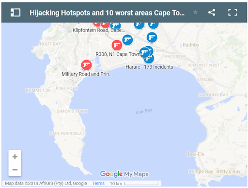 Hijacking spots in Cape Town