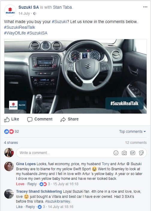 Suzuki Real Talk Facebook comments