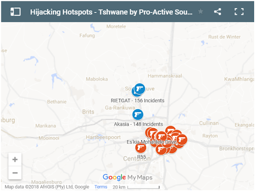 Tshwane hijacking hotspots