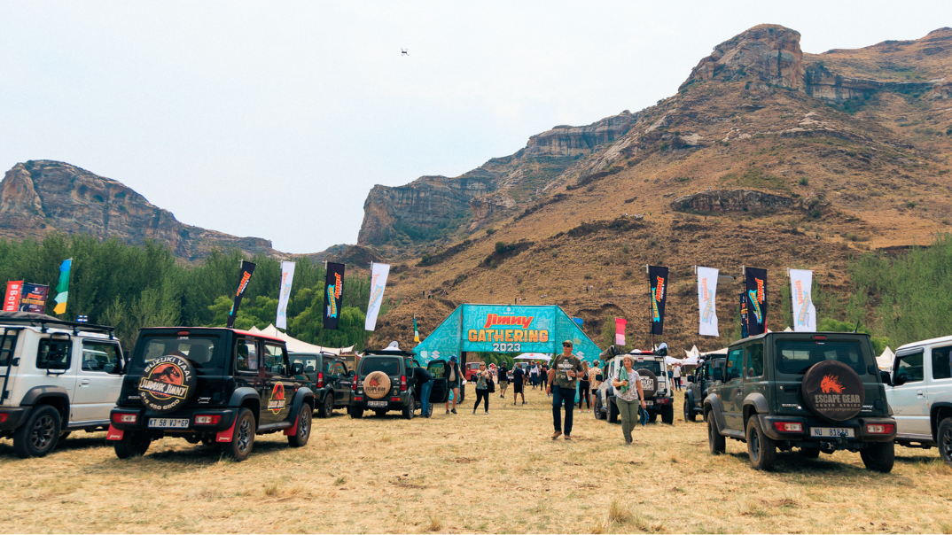 A enactment     of Suzuki Jimny vehicles with their headlights brightly illuminated, mounting  a Guinness World Record astatine  the Langkranz Farm adjacent   Clarens connected  Heritage Day.